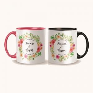 Canecas Interior e Alça Colorida - 325 ml Porcelana 9,5 cm    