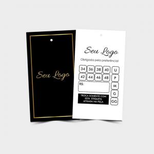 Tag Roupa 9x5cm- 4x1 Couchê 300gr 9x5cm 4x1 Verniz na frente Corte reto- Com furo 